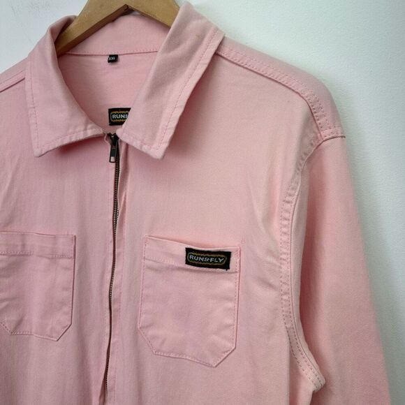 Run and Fly Women’s Pastel Pink Cotton Twill Zip Up Boiler Long Sleeve Jumpsuit - Picture 9 of 11